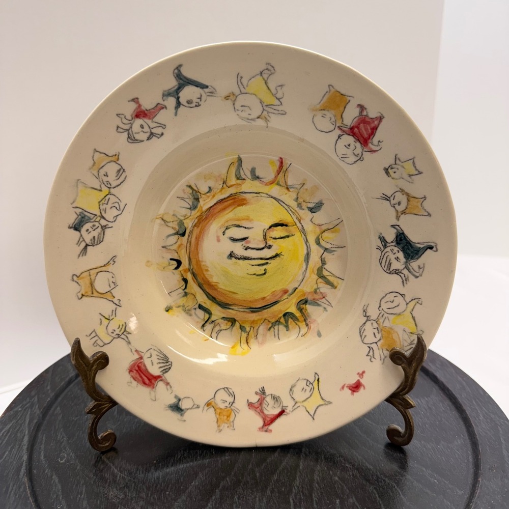 Mudlark Pottery‎ by Laurie Goldman hand Painted Sun Dancing children Bowl folk